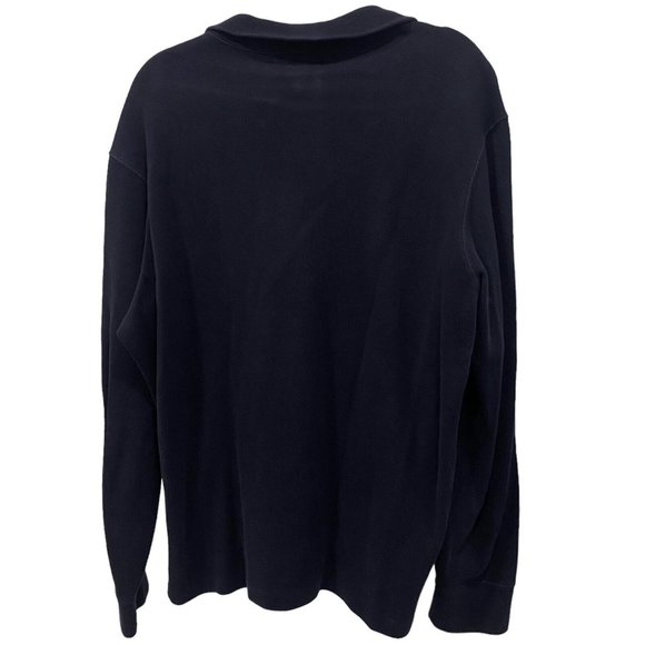 POLO RALPH LAUREN Men's Sweater NAVY BLUE 1/4 Zip Cotton Pullover Brown Logo L - Picture 4 of 6